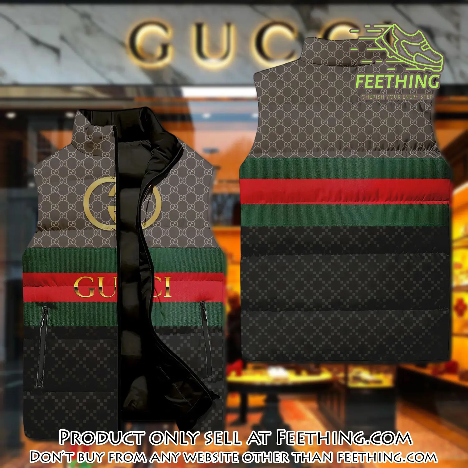 Gucci brown monogram luxury brand 3d sleeveless down jacket ft5609949